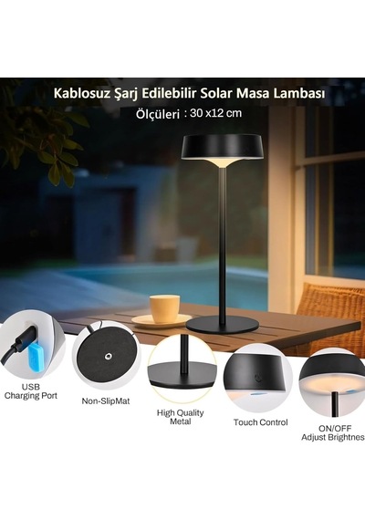Dubai Solar Şarjlı Masa Lambası Dimmerli Cata Dekoratif Abajur Dokunmatik Yemek Masası Cafe Lambası Üç Işık Mod Diğer