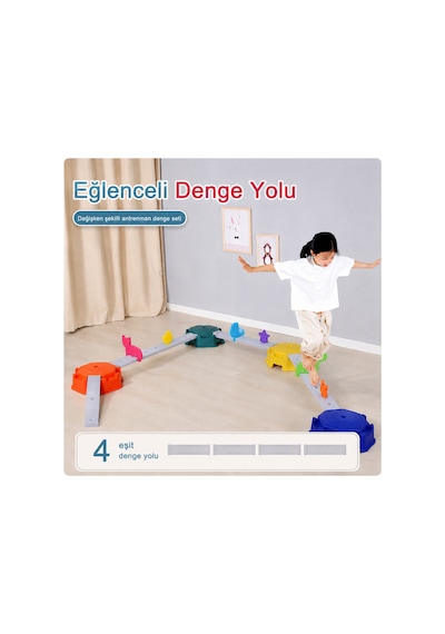 Çocuk Denge Oyunu Seti Montessori Kaydırmaz Denge Yolu Ve Platform Oyuncağı - 4 Adet Eşit Parça Denge Yolu