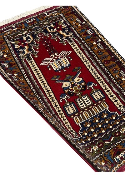 El Dokuma Sıfır Yahyalı Halısı Seccade 87x130 Kırmızı Kök Boya %100 Yün Namazlık
