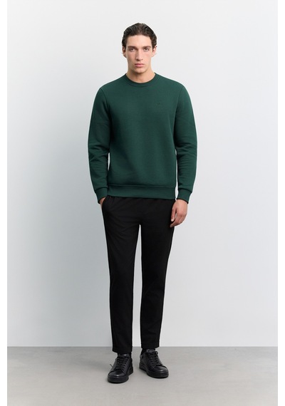 Avva Erkek Koyu Yeşil Bisiklet Yaka 3 İplik Şardonlu -5 Dereceye Dayanıklı Regular Fit Sweatshirt A62y1291