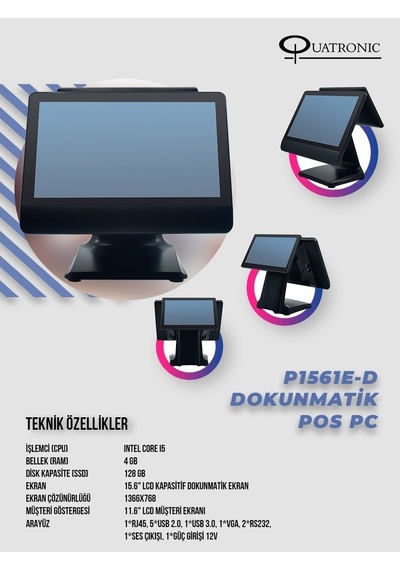 Quatronıc 15.6" Dokunmatik İki Ekranlı P1561e-d Core İ5 4gb Ram- 128gb Ssd- Fdos- Pos Pc