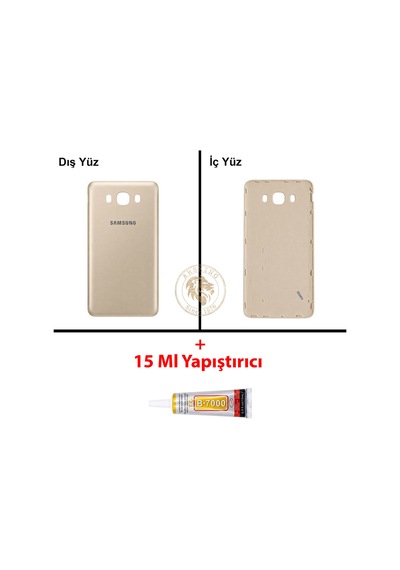 Samsung Galaxy J7 2016 J710 Gold Renk Arka Kapak + B7000 Yapıştırıcı Arka Cam Batarya Kapağı Pil Kapağı Lazer Kesim Back Cover Galaxy J7 2016 Uyumlu