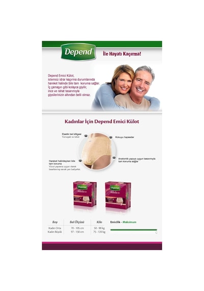 Depend Kadın Emici Külot Hasta Bezi Orta Boy 36-42 Beden 10 Adet Standart