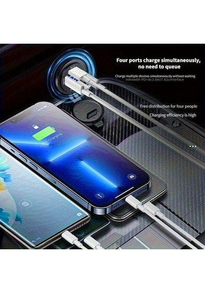Dream011 Temel Siyah 120w Super Hızlı Şarj 2usb 2pd Dijital Voltaj Ekranlı Araç Şarj Cihazı 12 24v