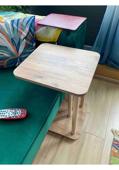 Tekerlekli Ahşap Ayaklı Tembellik C-sehpa Zigon Yan Koltuk Laptop Servis Sehpası Zigon 35x40