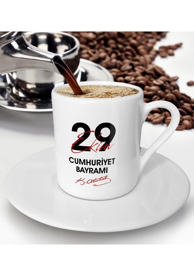 Bk Gift 29 Ekim Temalı Türk Kahvesi Fincanı-9, Arkadaşa Hediye , 29 Ekim Hediyesi, 100.yıl Hediyesi Çok Renkli