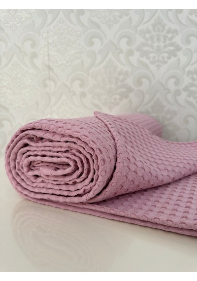 Premium %100 Pamuk Tek Kişilik Yazlık Pike, Yatak Örtüsü, Terletmez Kumaş Pudra Renk 160x240cm Pudra