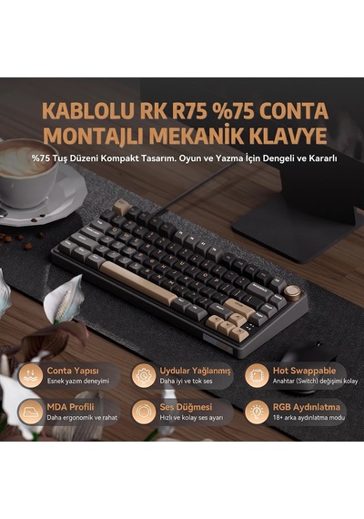 Royal Kludge R75 %75 Gasket Mekanik Oyuncu Klavyesi