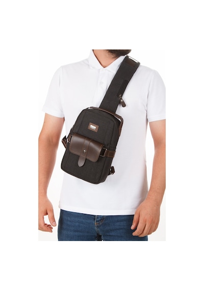 Newish Polo Erkek Kanvas Kumaş Çapraz Bel Ve Omuz Çantası New259 - Siyah - Kahverengi