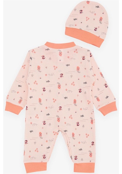 Breeze Kız Bebek Tulum Orman Temalı Kız Desenli 0 3 Ay 6 Ay, Somon Somon