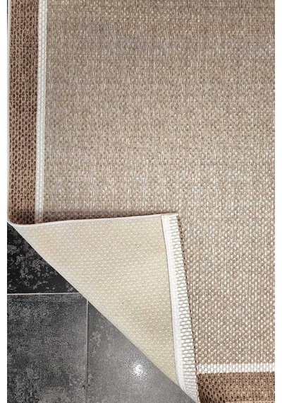 Natura Sisal Hasır Görünümlü Çift Bordürlü Oval Halı Ntr28 Kahve