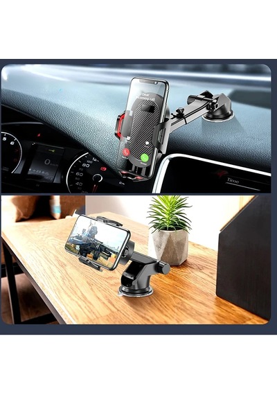 Araç İçi Telefon Tutucu Vantuzlu Teleskopik Kollu Ayarlanabilir Dashboard Cam Uyumlu Telefon Standı