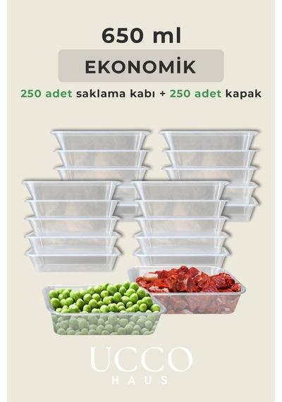 250 Adet 650 Ml Ekonomik Buzdolabı Dondurucu Erzak Sızdırmaz Saklama Kabı Seti Buzluk Organizer Şeffaf
