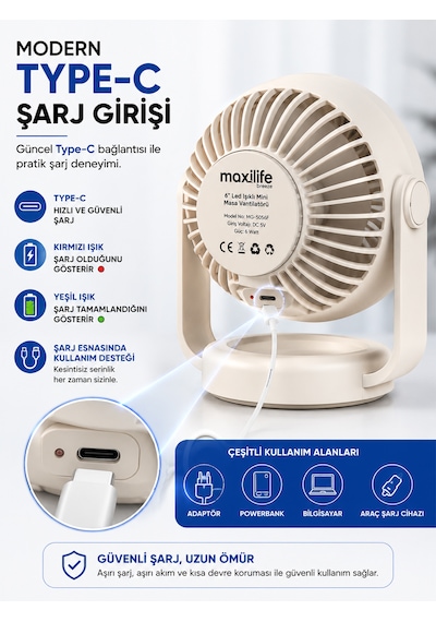 Breeze Mg-5056f 6 İnç Şarjlı Mini Masa Vantilatörü Led Göstergeli 5 Kademeli Hız Ayarlı