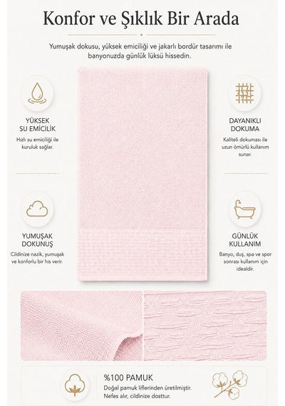 Banyo Havlusu %100 Pamuk 90x150 Cm Linea Collection 650 Gr Pembe