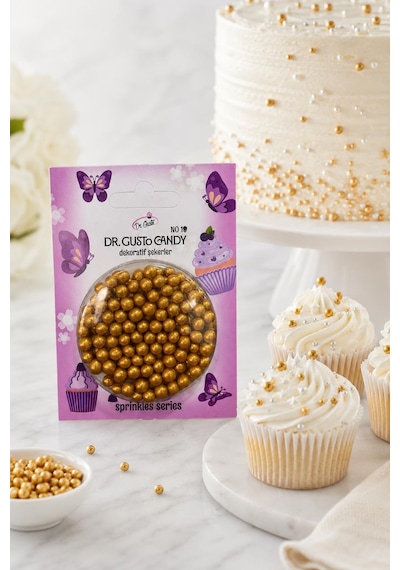 Dr. Gusto 4 Mm Candy Altın Boncuk Pasta Süsleme Şekeri Gold Dekor Şekeri