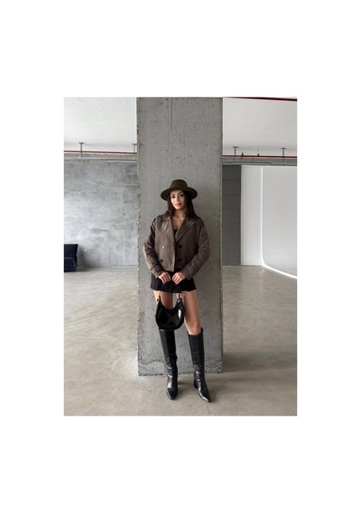 Meecy Kadın Viral Model Kısa Trençkot Haki Haki