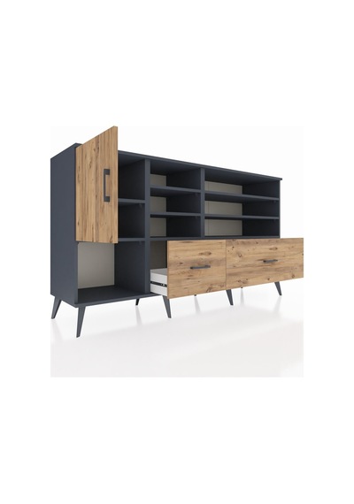 Kronos Konsol 8 Raflı 2 Çekmeceli Tek Kapaklı 176x59x99 Antrasit Antrasit-çam