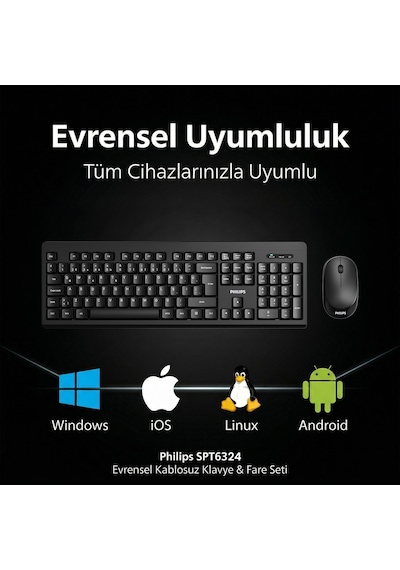 Philips SPT6324 Kablosuz Türkçe Q Klavye & Mouse Seti