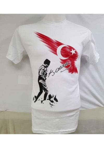 Nacar Store Unısex Beyaz Mustafa Kemal Atatürk Baskılı Çocuk Tişört Kırmızı-beyaz-siyah
