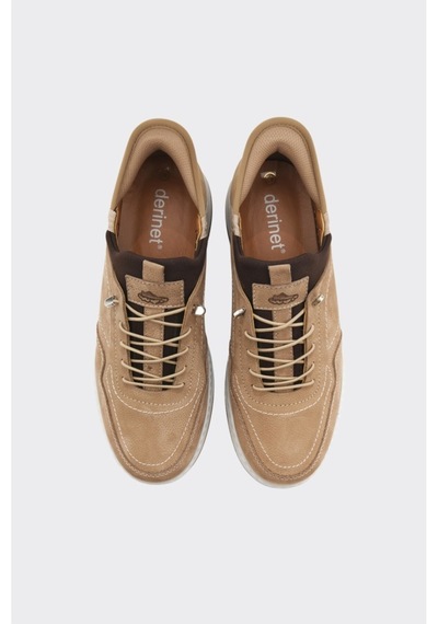 Derinet Hakiki Deri Lastik Bağcıklı Erkek Sneaker Kum Nubuk Kum Nubuk