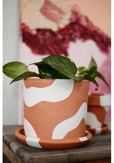 Terracotta Silindir Saksı+tabak Bohem Beyaz Küçük Diğer