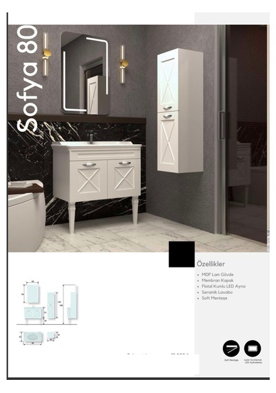 Evros Sofya 80 Cm Banyo Dolabı Boy Dolabı Beyaz