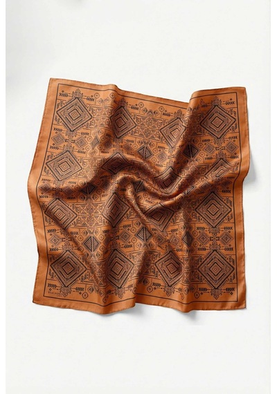 Silk Home Viskon Velora Eşarp Dört Mevsim Kilim Desen Turuncu 90x90 Çok Renkli