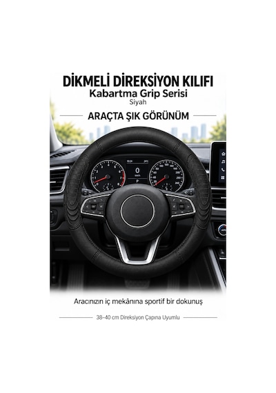 Trobus Volkswagen Caddy 2004-2010 Uyumlu Dikmeli Direksiyon Kılıfı Kabartma Grip Siyah