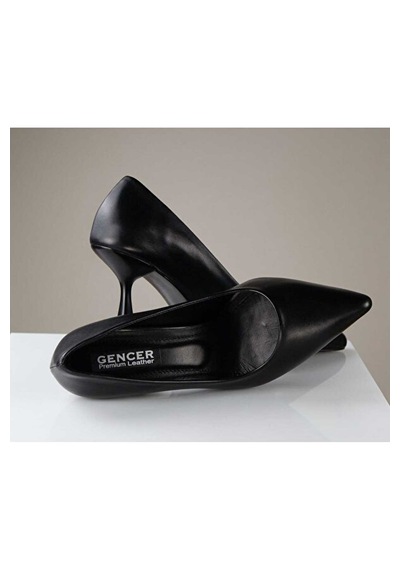 Gencer Leather Hakiki Deri Stiletto Ayakkabı Siyah Siyah