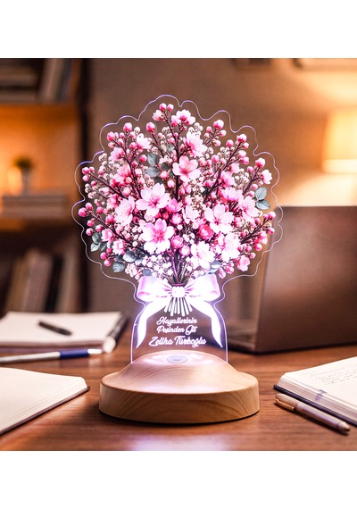 Sakura Kiraz Çiçeği Buketi Led Lamba Kişiye Özel Işıklı Solmayan Sakura Çiçeği Sevgiliye Doğum Günü Hediyesi Sakura Buketi