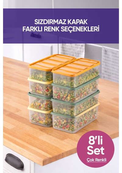 Vinoa 8'li 8x1.65 Litre Bpa Free Mikrodalga Ve Difrize Uygun Yıkanabilir Saklama Kabı Çok Renkli