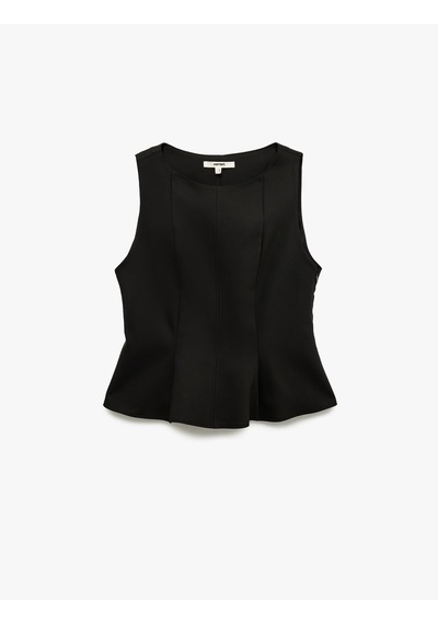 Koton Dikiş Detaylı Kolsuz Bisiklet Yaka Peplum Bluz Siyah 5sak60391pw Siyah