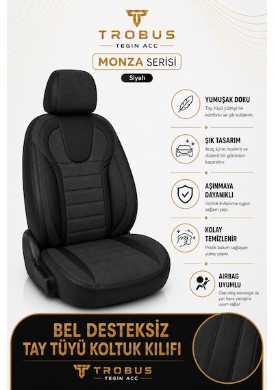 Volvo V40 2012-2019 Uyumlu Monza Serisi Siyah Oto Koltuk Kılıfı