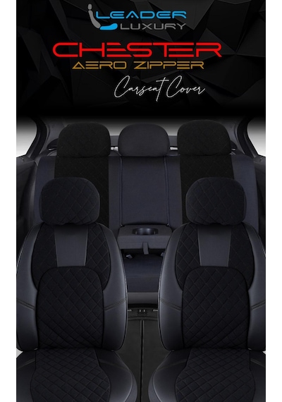 Renault Megane 2 Hatchback 2002-2006 Deri Detaylı Oto Koltuk Kılıfı Chester Serisi Siyah