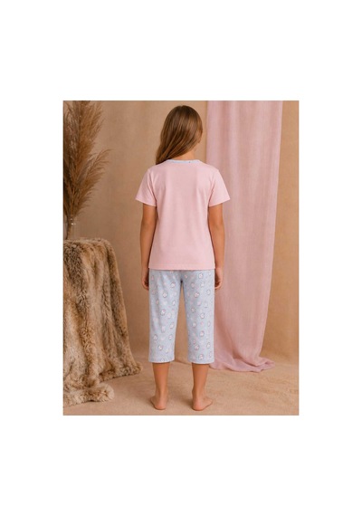 Pijamask Kız Çocuk Baskılı Pamuklu Kısa Kollu Yazlık Pijama Takımı Mavi