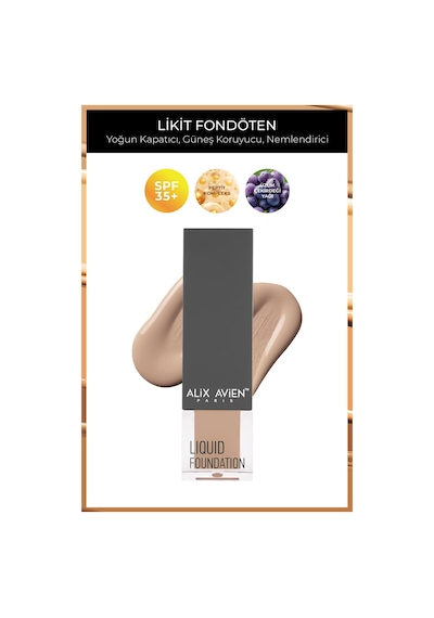 Alix Avien Güneş Koruyucu SPF35+ Nemlendirici Etkili Kremsi Likit Fondöten Liquid Foundation 308 Beige