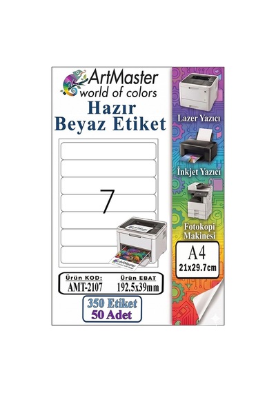 A4 Hazır Beyaz Etiket 192.5x39 Mm 7 Li 50 Sayfa 1 Paket Kendinden Yapışkanlı Fotokopi Lazer İnkjet Kağıdı Yazıcılar