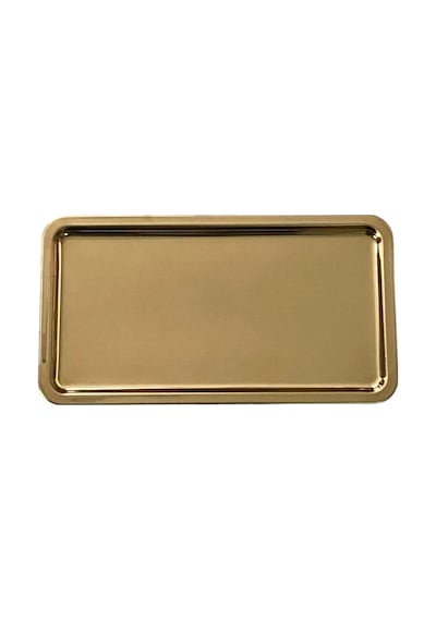 2 Adet Gold Geniş Dikdörtgen Metal Sunum Tepsisi 33x18 Cm Düz Çay Kahve Tatlı Servis Tepsisi Seti Altın