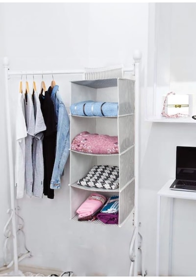 Dolap Içi 4 Katlı Raflı Yurt Öğrenci Mini Düzenleyici Kumaş Beyaz Diğer