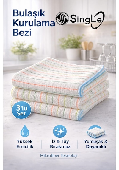 3 Adet Profosyonel Bulaşık Kurulama Bezi 40/40 Cm Diğer