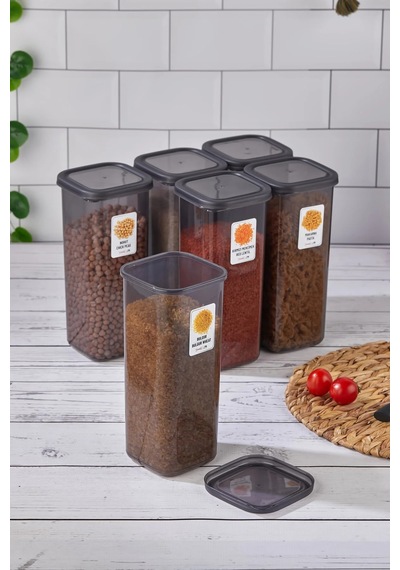 44 Adet 88 Parça Mega Erzak Bakliyat Saklama Kabı Set 1.7l-1.1l-500ml-300ml Kiler Düzenleyici Gri - 749422805 Gri