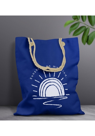 Bk Gift Yaz Temalı Saks Mavi Halat Saplı Kumaş Plaj Çantası -22, Baskılı Omuz Çantası, Alışveriş Çantası, Arkadaşa Hediye, Sevgiliye Hediye Haki