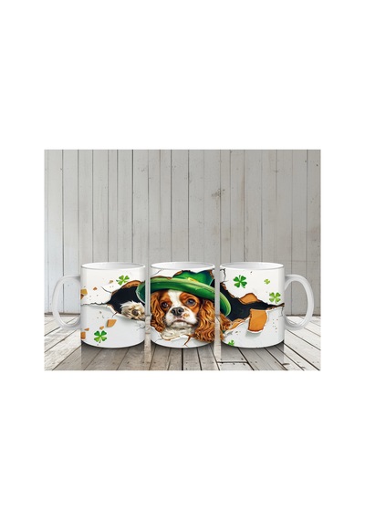 Şans Sembolleriyle Süslenmiş Leprechaun Cocker Köpek - Baskılı Kahve Kupası Renkli