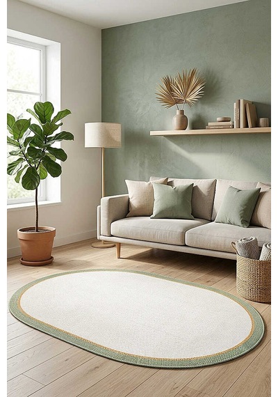 Natura Sisal Hasır Görünümlü Çift Bordürlü Oval Halı Ntr31 Sarı