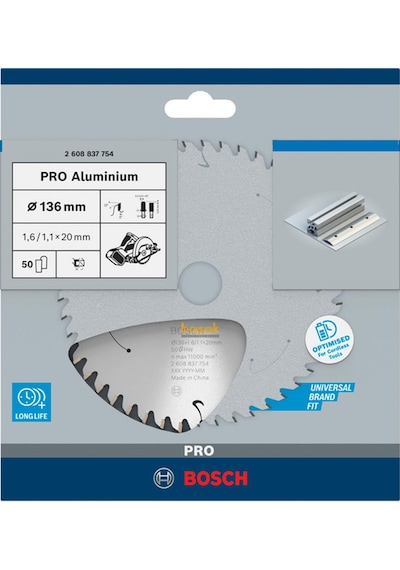 Bosch Pro 136x20 Mm 50 Diş Akülü Alüminyum Daire Testere 2608837754