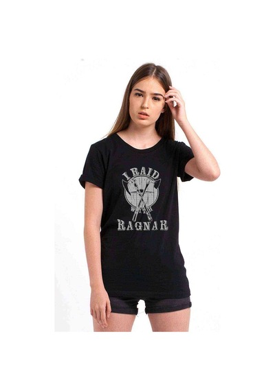 Viking Raid With Ragnar Personality Baskılı Siyah Kadın Tshirt