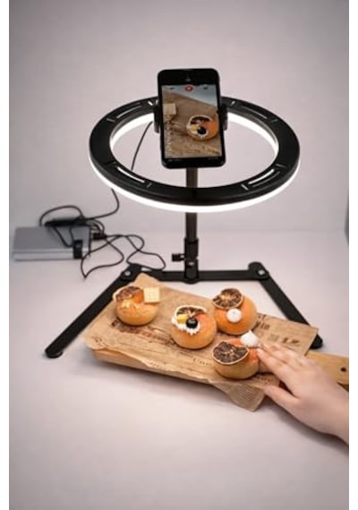 10 Masaüstü Ring Light Çekim Standı 30-47,5 Cm Ayarlanabilir Yükseklik, Telefon Tutuculu Ürün Video &amp Fot