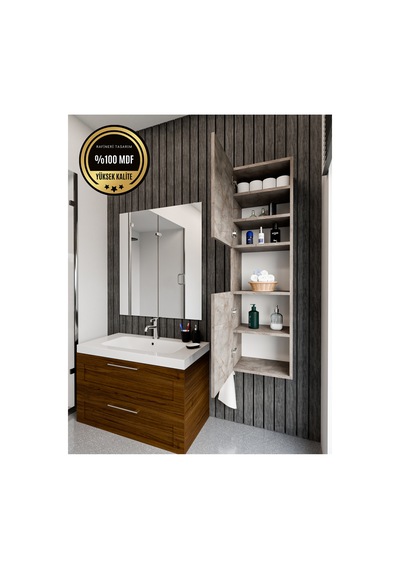 Lisa Banyo Dolabı Duvara Monte Raflı Mdf Gri