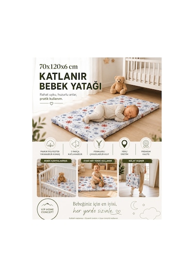 Katlanır Çocuk Yatağı Sünger Yer Yatağı Oyun Minderi Taşınabilir 70x120x6 Cm-marin 70 x 120 CM